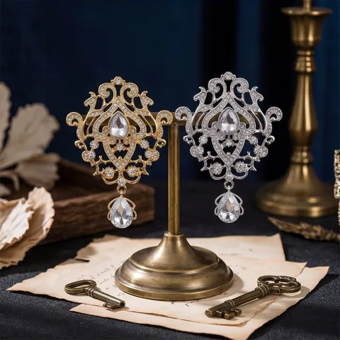 Vintage European Palace Style Rhinestone Water Drop Brooch Luxury Alloy Inlaid Crown Corsage Pin For Women Wedding Party Jewelry