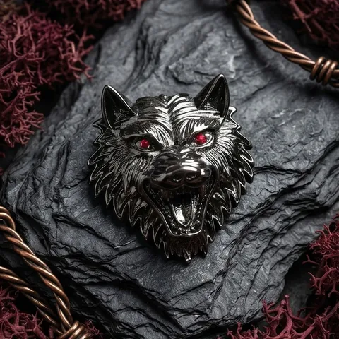 Broche Tête de Loup en Métal Vintage pour Hommes Femmes Broche Animale Noir de Jais Antique avec Strass Oeil Rouge Bijoux de Mode