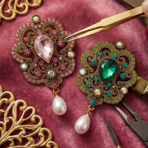 Barock Retro Palast Stil Legierung Brosche Strass Rosa Grün Edelstein Künstliche Perle Quaste Anstecknadel Für Damen Schmuck Zubehör