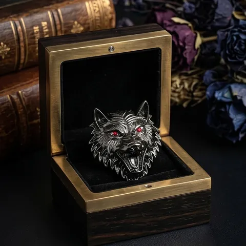 Broche Tête de Loup en Métal Vintage pour Hommes Femmes Broche Animale Noir de Jais Antique avec Strass Oeil Rouge Bijoux de Mode