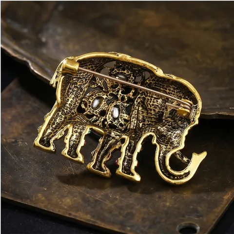 Vintage Olifant Brosche Voor Mannen Vrouwen Antiek Goud Legering Strass Dier Reversspeld Pak Jas Badge Mode Sieraden Accessoire