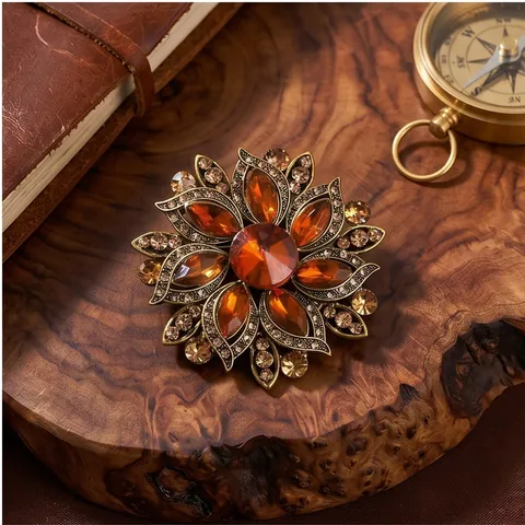 Vintage Legierung Strass Blume Brosche Retro Kristall Floral Brustnadel High-End Mantel Zubehör Schmuck Für Damen Party Geschenk