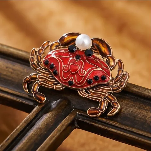 Süße Cartoon Krabbe Brosche Legierung Emaille Pin Künstliche Perle Strass Eingelegt Gold Rot Tier Anstecknadel Damen Mode Accessoires