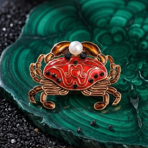 Süße Cartoon Krabbe Brosche Legierung Emaille Pin Künstliche Perle Strass Eingelegt Gold Rot Tier Anstecknadel Damen Mode Accessoires