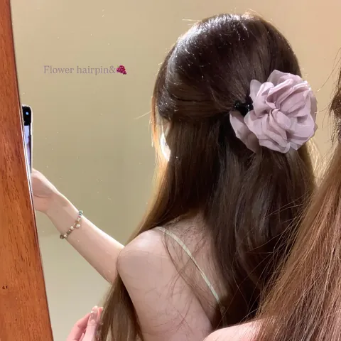 Elegant Mesh 3D Flower Banana Hair Clip Large Vertical Ponytail Holder French Vintage Floral Hair Accessory For Women