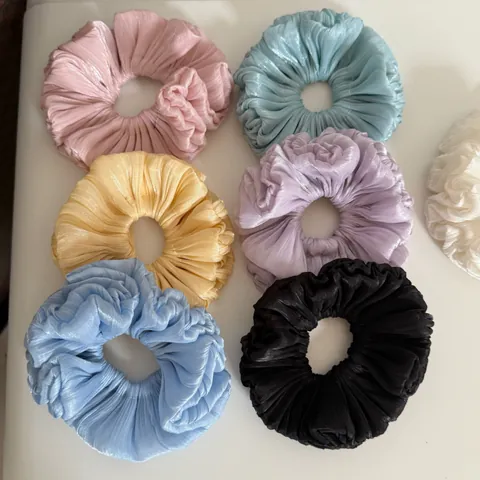 Korean Style Satin Pleated Scrunchie Sweet Flowery Bud Hair Tie Fashionable Large Intestine Hair Ring For Women Accessories