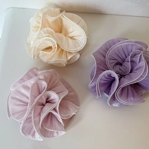 Elegant Large Satin Scrunchies Pearly Texture Pleated Hair Ties For Women Korean Style Silk Feel Elastic Hair Bands Ponytail Holder