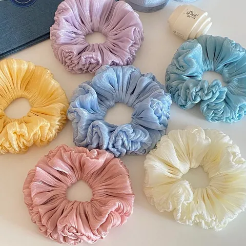 Korean Style Satin Pleated Scrunchie Sweet Flowery Bud Hair Tie Fashionable Large Intestine Hair Ring For Women Accessories