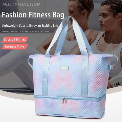 Large Capacity Foldable Travel Bag Waterproof Oxford Cloth Quilted Chevron Pattern Duffel Bag For Gym Yoga Trip Women