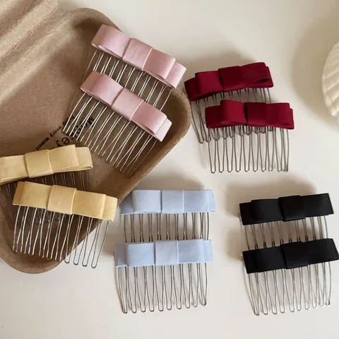 Satin Bow Hair Comb French Vintage Double Layer Ribbon Metal Teeth Side Hair Clip For Women Princess Hair Accessories