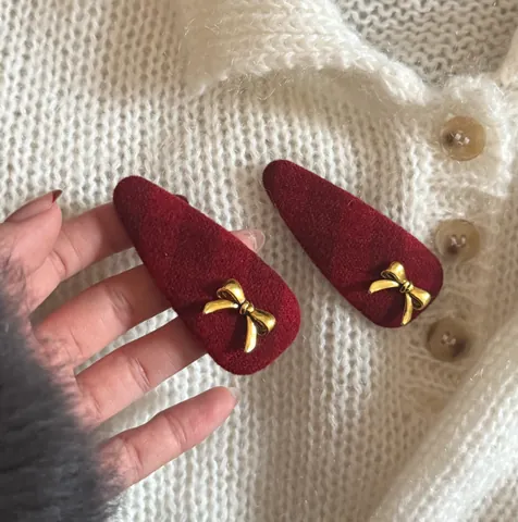 Pinzas de Pelo BB Vintage con Lazo de Cuadros Rojos para Mujeres Niñas Tweed Hecho a Mano Cuadros Accesorios para el Cabello