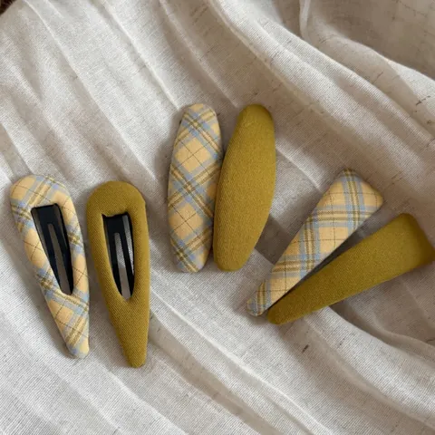 Koreanischer Stil Ingwergelb Stoff BB Haarspange Karierte Snap Haarnadeln Retro Seite Pony Clip Mode Haarschmuck Damen