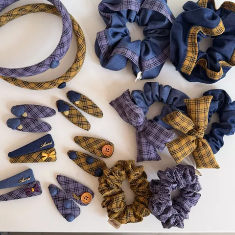 Vintage Plaid Patchwork Bow Hair Clip Scrunchie Headband For Women Retro Fabric Hair Accessories Color Block Bowknot Hair Tie