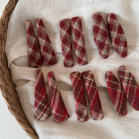 Vintage Rode Ruitstof Omwikkelde BB Haarspeldjes Voor Dames Zoete Nieuwjaar Ruitpatroon Haarspelden Geometrische Haaraccessoires