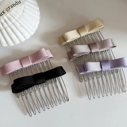 Satin Bow Hair Comb French Retro Elegant Metal Insert Comb For Women Hair Styling Clip Handmade Bowknot Hair Accessory For Daily Commuter