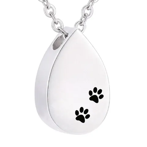 Stainless Steel Teardrop Urn Necklace For Pet Ashes Memorial Keepsake Jewelry Paw Print Cremation Pendant Necklace For Men Women