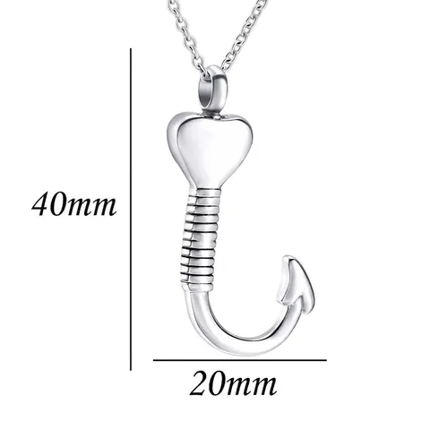 Stainless Steel Heart Fishhook Cremation Urn Necklace Polished Silver Memorial Keepsake Pendant For Ashes Jewelry Women Men