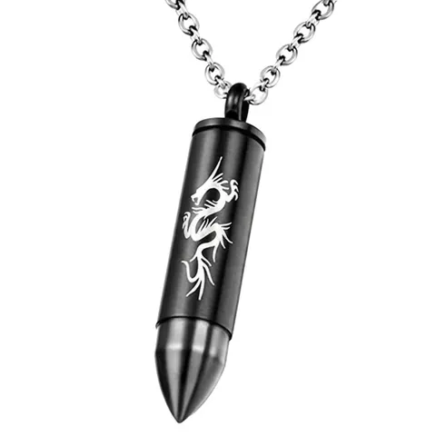 Stainless Steel Bullet Cremation Urn Necklace For Ashes Perfume Bottle Memorial Pendant Dragon Pattern Jewelry For Men Women