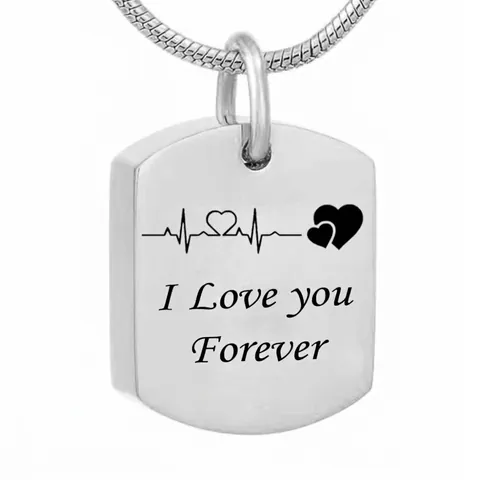 Collar con Colgante de Urna de Cremación de Acero Inoxidable Grabado I Love You Forever Memorial Corazón ECG Dog Tag para Cenizas Humanas y Mascotas Joyería Unisex