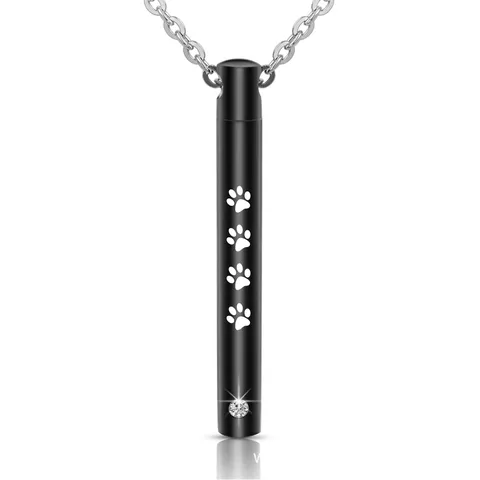 Stainless Steel Pet Cremation Urn Necklace U-shaped Cylinder Paw Print Memorial Pendant Rhinestone Ash Jewelry Keepsake Necklace