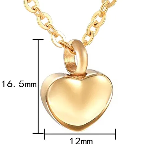 Heart Shaped Cremation Urn Pendant Necklace Stainless Steel Gold Memorial Ash Hair Holder I Love You Engraved Charm Perfume Bottle Necklace