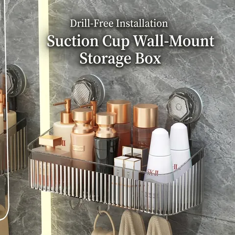 Lujoso Estante de Almacenamiento con Ventosa de PET Transparente de Pared Sin Taladro Cesta Organizadora de Baño Con Ganchos