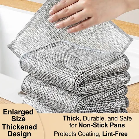 Nylon Wire Mesh Dishcloth Double Sided Scouring Pad Household Kitchen Cleaning Cloth For Pots Pans Non-Greasy Fast Drying