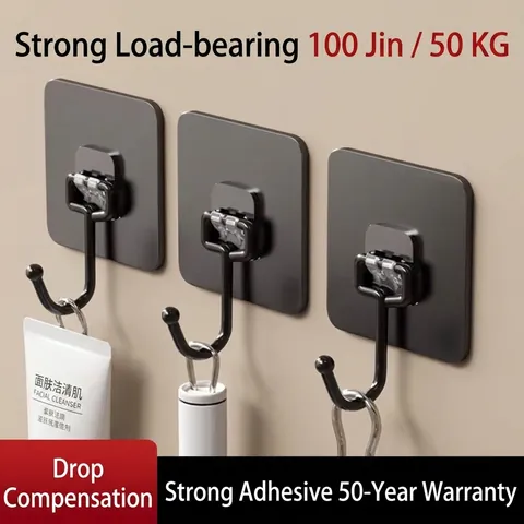 Strong Adhesive Wall Hooks Heavy Duty Stainless Steel PVC Hooks Waterproof No Drilling Transparent Brushed Hooks For Kitchen Bathroom Door