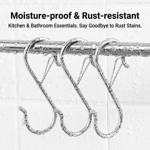 Stainless Steel S-Shaped Hook with Security Buckle Windproof Heavy Duty S Hook for Kitchen Balcony Bathroom Organizing