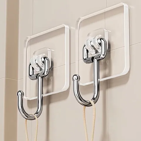 Stainless Steel Adhesive Hooks Strong Heavy Duty Wall Hooks Waterproof Seamless Hooks For Kitchen Bathroom Office No Drill