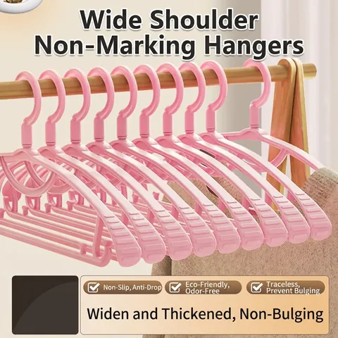 Non-Slip Wide Shoulder Plastic Hangers Heavy Duty Seamless Coat Hanger Space Saving Clothing Drying Rack For Suits Jackets Wardrobe Storage