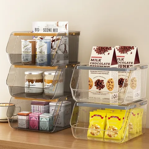Stackable Desktop Storage Box PET Plastic Portable Storage Basket For Snacks Sundries Stationery Cosmetics Organizing Box