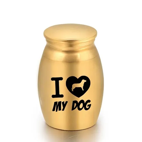 Small Pet Memorial Urn Stainless Steel Mini Cremation Keepsake Jar Ashes Holder With I Love My Dog Print For Dogs Cats