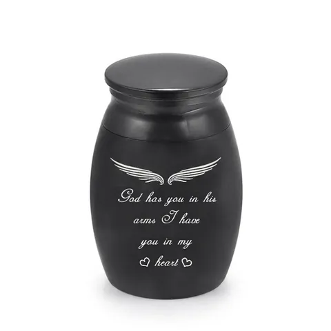 Stainless Steel Mini Pet Memorial Urn Ash Container With Angel Wings Heart Engraved For Dogs Cats Memorial Keepsake Gift