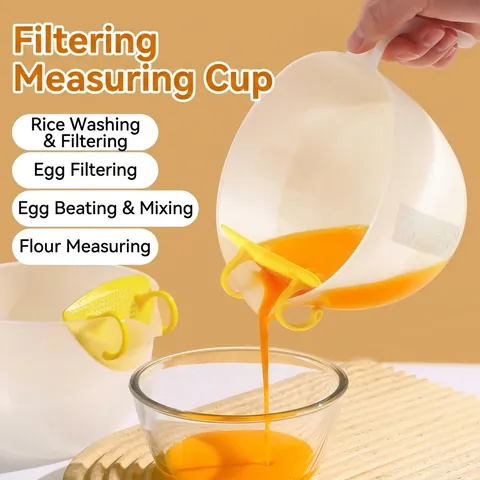 Large Plastic Measuring Cup With Filter Scale Food Grade Egg Beater Cup For Kitchen Baking Filtering Egg Liquid