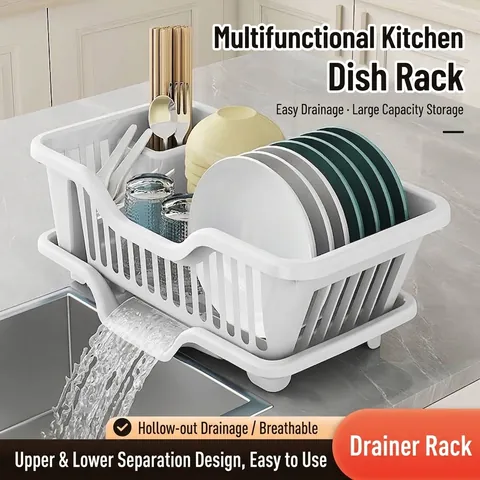 Multi-functional Kitchen Dish Drainer Rack Plastic Drying Rack With Drainage Tray Large Capacity Bowl Plate Organizer For Countertop