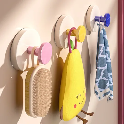Gancho de Ventosa de Vacío para Pared de Cocina Baño Servicio Pesado Reutilizable sin Perforación Color Dopamina ABS Gancho Decorativo para Toallas