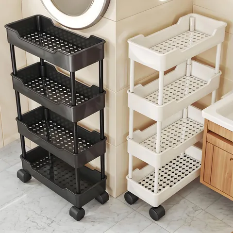 Chariot de Rangement Mobile Moderne Unité d'Étagères Roulante Organisateur Mince Étroit Avec Roues et Crochets Pour Salle de Bain Cuisine Buanderie Étagère en Plastique PP
