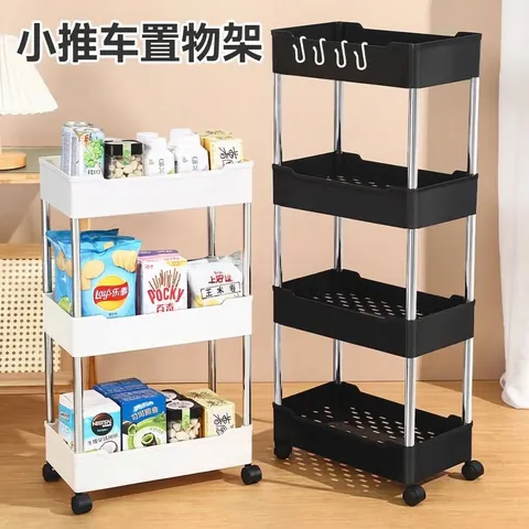 Chariot de Rangement Mobile Moderne Unité d'Étagères Roulante Organisateur Mince Étroit Avec Roues et Crochets Pour Salle de Bain Cuisine Buanderie Étagère en Plastique PP