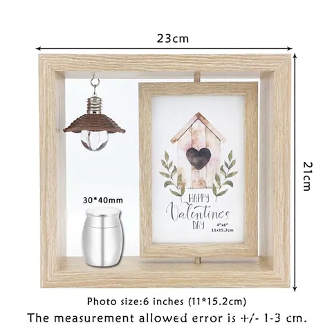 Rotating Wooden Photo Frame With Metal Memorial Keepsake Urn For Pets Human Ashes Double Sided Display Frame Home Decor