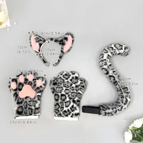 Halloween Leopard Animal Cosplay Ears Headband Paw Gloves Long Tail Costume Set For Kids Adults Masquerade Party Performance Props