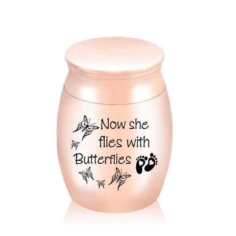 Stainless Steel Memorial Urn For Human Ashes Pet Cremation Butterfly Paw Print Small Keepsake Jar Now She Flies With Butterflies