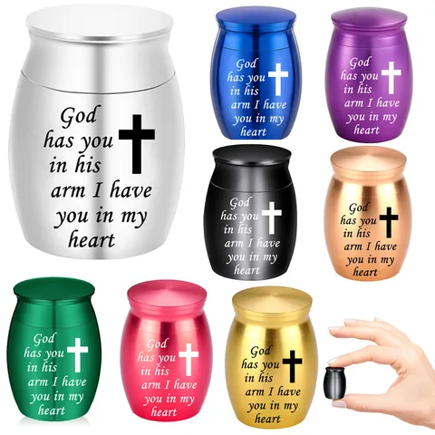 Mini Memorial Cremation Urns for Human Ashes Pet Ashes Keepsake Metal Funeral Jar Cross Engraved Memorial Gifts for Loved Ones