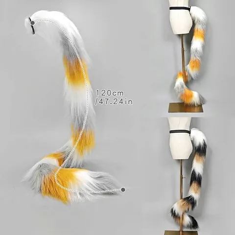 Realistic Plush Calico Cat Tail Cosplay Prop Flexible Skeleton Wrap Leg Tail For Anime Convention Carnival Costume Women Men
