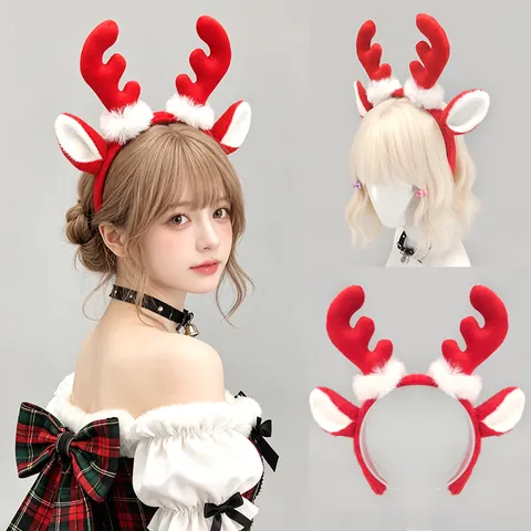 Diadema de Cuernos de Reno de Navidad Con Orejas Banda de Pelo de Peluche Para Fiesta Actuación Accesorios de Disfraz Para Mujer Hombre