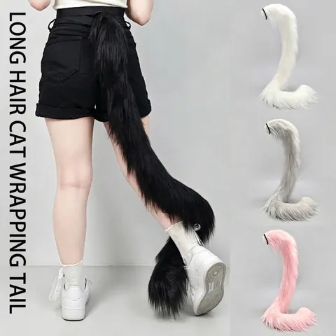 Bionic Skeleton Long Faux Fur Cat Tail Articulated Wrap Around Leg Prop For Cosplay Anime Party Women Costume Accessory