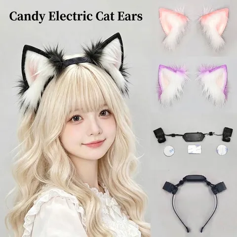 Diadema de Orejas de Gato Eléctricas Móviles Sensor de Gravedad Orejas de Animal de Peluche Accesorios Cosplay Neko para Fiesta de Cómics