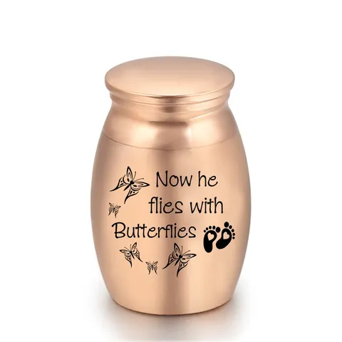 Memorial Aluminum Alloy Mini Cremation Urn For Ashes Butterfly Footprint Pattern Keepsake Pendant Remembrance Jar Tribute Vessel