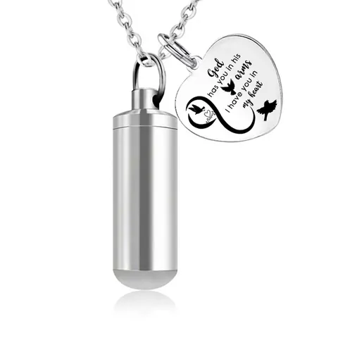 Stainless Steel Cylindrical Heart Urn Necklace For Pet Human Ashes Memorial Jewelry Cremation Keepsake Heart Pendant And Chain Memorial Necklace