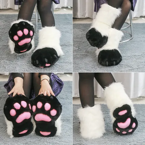Handmade Furry Paw Socks Fursuit Feet Props Faux Fur Animal Paw Shoes For Cosplay Performance Anime Convention Costume Props